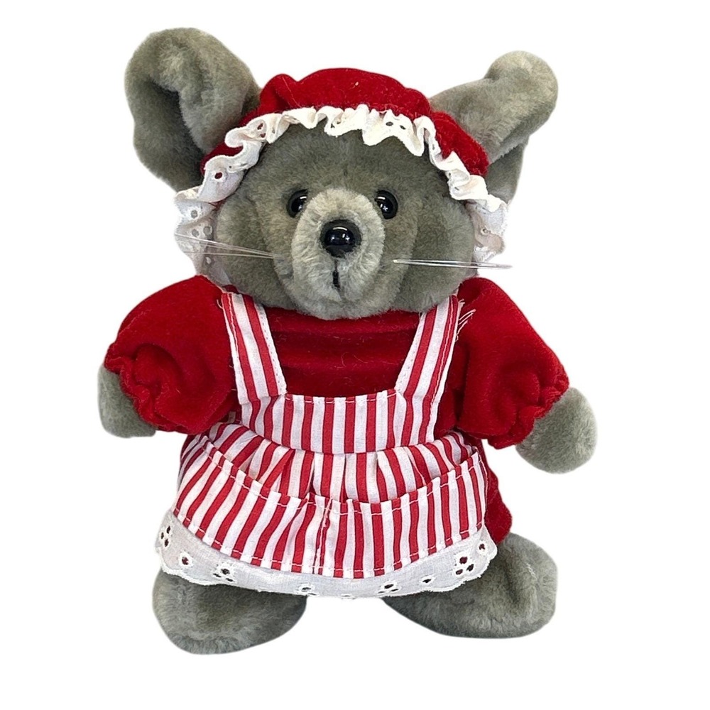 Dakin Christmas Mouse Mrs. Santa 8" Plush Red White‎ Dress Hat Vintage 1986